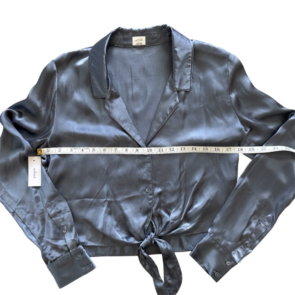Wilfred by Aritzia Tie-Front Satin Blouse – Granite Blue – Size Small – NWT - Picture 10 of 13